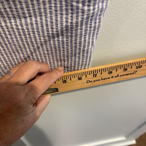 Talbots Pants Womens 12 Blue White Perfect Crop Seersucker Striped Ankle Capri - Picture 11 of 15